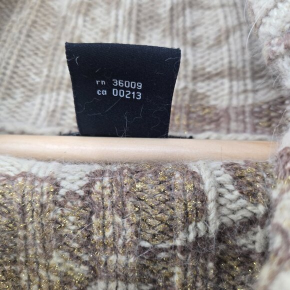 Vintage Calvin Klein Camel Brown Floral Turtleneck Metallic Sweater Medium - Picture 11 of 16